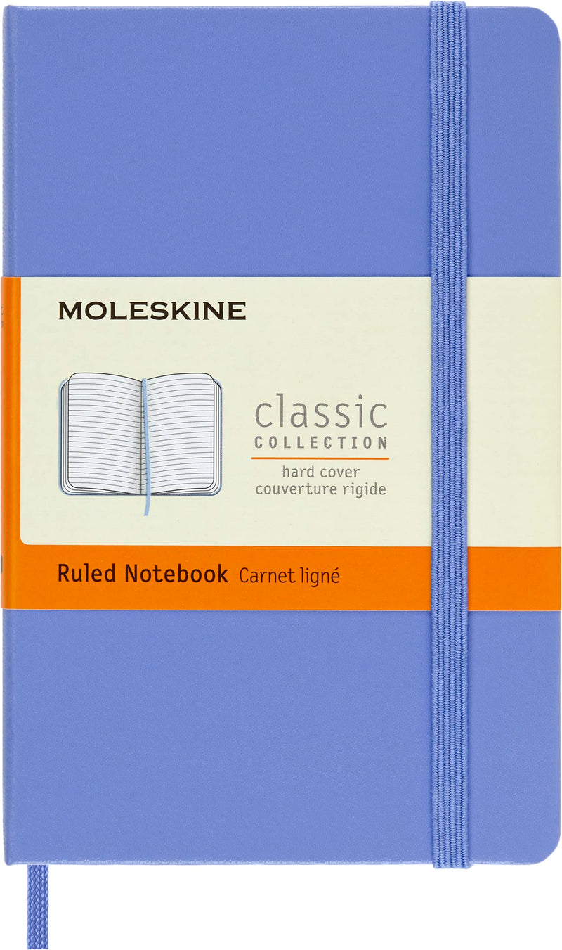 Moleskine - Classic Notebook, Ruled Notebook, Hard Cover and Elastic Closure, Size Pocket 9 x 14 cm, Colour Hydrangea Blue, 192 Pages