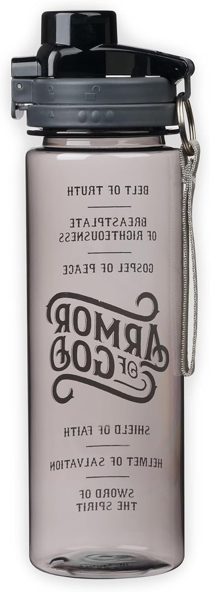Reusable Plastic Water Bottle – Christian Water Bottle for Women & Men, Inspirational Water Bottle for Everyday Use (BPA Free 28oz Wide Mouth Water Bottle) (Black - Armor of God