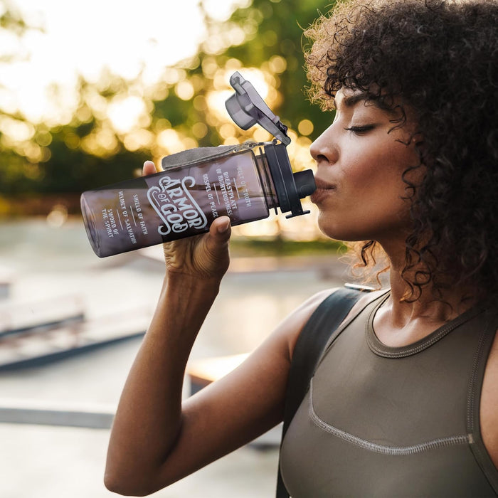 Reusable Plastic Water Bottle – Christian Water Bottle for Women & Men, Inspirational Water Bottle for Everyday Use (BPA Free 28oz Wide Mouth Water Bottle) (Black - Armor of God