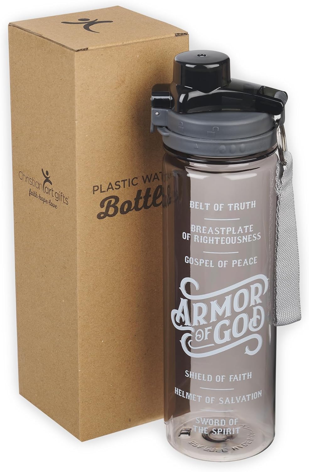 Reusable Plastic Water Bottle – Christian Water Bottle for Women & Men, Inspirational Water Bottle for Everyday Use (BPA Free 28oz Wide Mouth Water Bottle) (Black - Armor of God