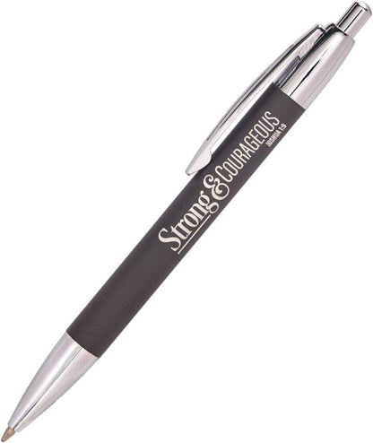 Christian Art Gifts Scripture Clip Medium Ballpoint Black Ink Pen in Box for Men: Strong & Courageous - Joshua 1:9 Inspirational Bible Verse, Journaling, Writing & Notetaking, Charcoal Gray/Silver
