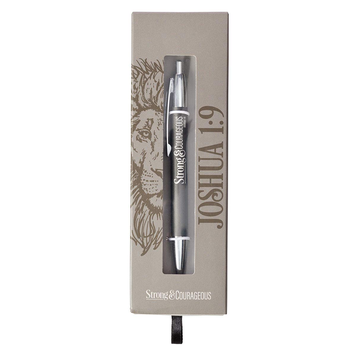 Christian Art Gifts Scripture Clip Medium Ballpoint Black Ink Pen in Box for Men: Strong & Courageous - Joshua 1:9 Inspirational Bible Verse, Journaling, Writing & Notetaking, Charcoal Gray/Silver