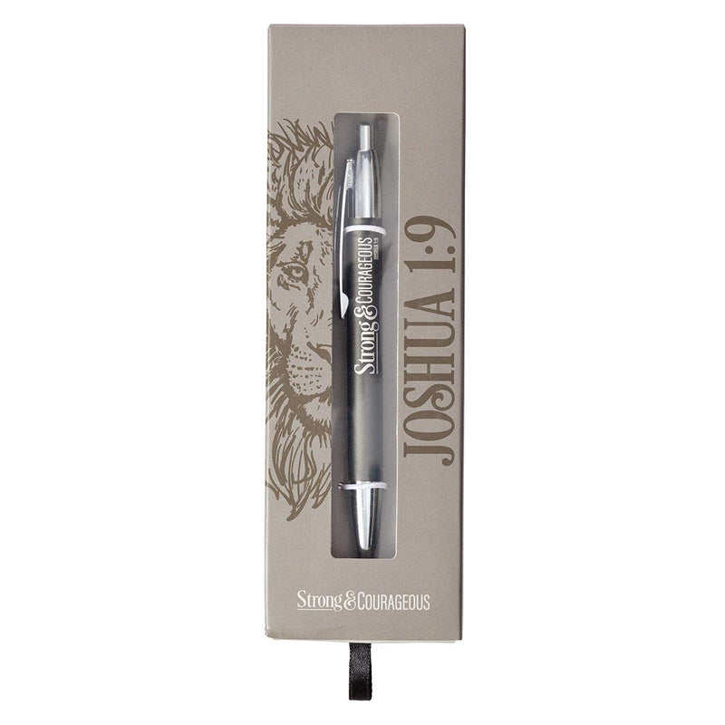 Christian Art Gifts Scripture Clip Medium Ballpoint Black Ink Pen in Box for Men: Strong & Courageous - Joshua 1:9 Inspirational Bible Verse, Journaling, Writing & Notetaking, Charcoal Gray/Silver