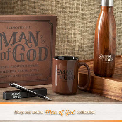 Man Of God Brown Water Bottle w/1 Timothy 6:11 - Christian Water Bottle for Men (17oz Stainless Steel Double Wall Vacuum Insulated For All Day Hot or Cold Beverages