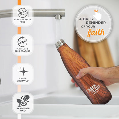 Man Of God Brown Water Bottle w/1 Timothy 6:11 - Christian Water Bottle for Men (17oz Stainless Steel Double Wall Vacuum Insulated For All Day Hot or Cold Beverages