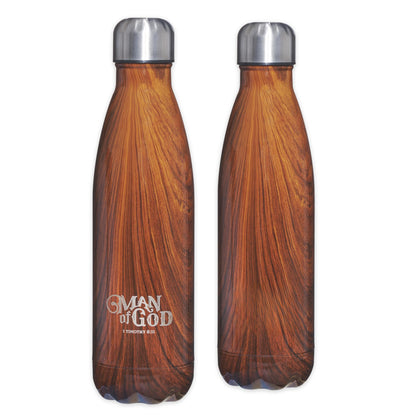 Man Of God Brown Water Bottle w/1 Timothy 6:11 - Christian Water Bottle for Men (17oz Stainless Steel Double Wall Vacuum Insulated For All Day Hot or Cold Beverages