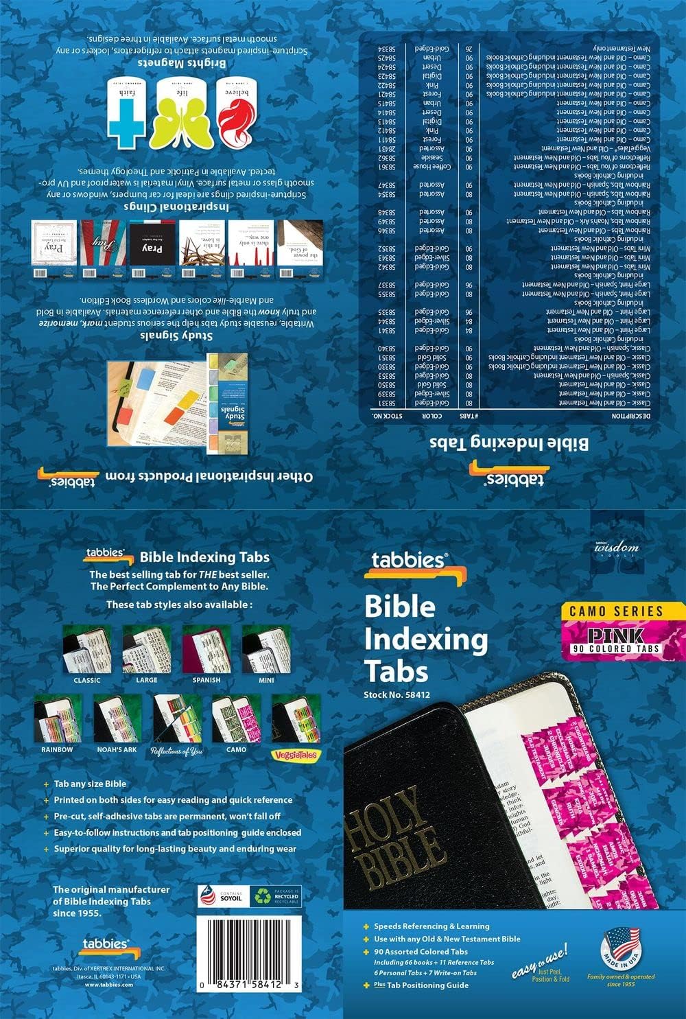 Tabbies Pink Camo Bible Indexing Tabs, Old & New Testaments, 90 Tabs Including 66 Books, 11 Reference, 6 Personal, 7 Write-on Tabs (58412