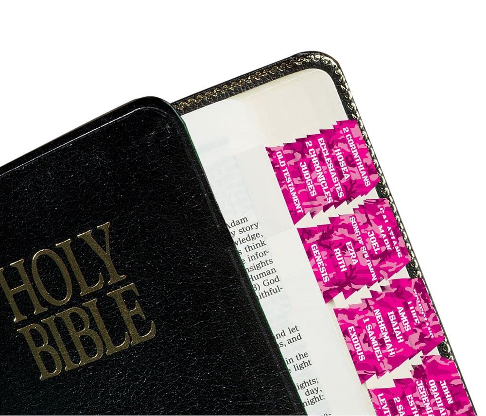 Tabbies Pink Camo Bible Indexing Tabs, Old & New Testaments, 90 Tabs Including 66 Books, 11 Reference, 6 Personal, 7 Write-on Tabs (58412