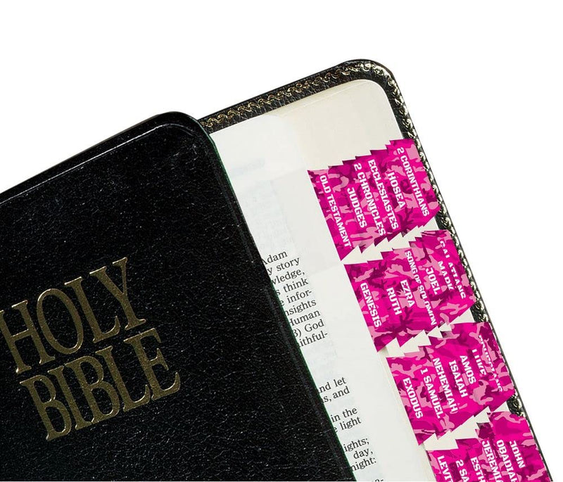 Tabbies Pink Camo Bible Indexing Tabs, Old & New Testaments, 90 Tabs Including 66 Books, 11 Reference, 6 Personal, 7 Write-on Tabs (58412