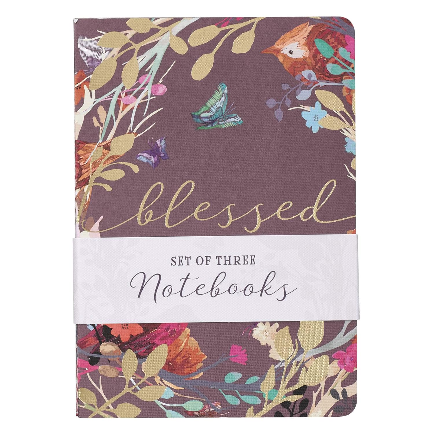 Blessed Is She Notebook Set in Eggplant, Burgundy and Grey with Gold-Foil Accents