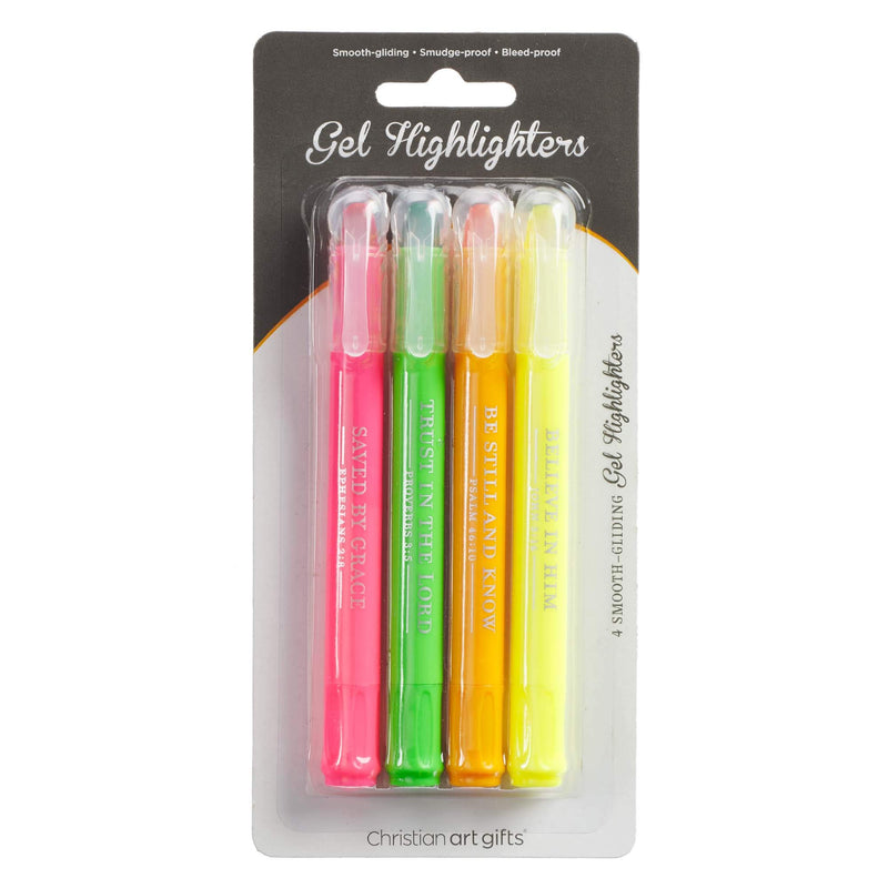 Christian Art Gifts Twist & Glide - Juego de resaltadores de gel multicolor para estudio, oficina, hogar, escuela, a prueba de manchas, sin sangrado, rosa, verde, naranja, amarillo con escritura,