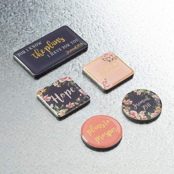 Christian Art Gifts Inspirational Refrigerator Scripture Magnet for Women with Bible Verse: I Know The Plans - Jeremiah 29:11 Pink Floral Themed Fridge Magnet, Home & Kitchen Decorations, Set of 5