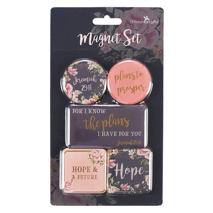 Christian Art Gifts Inspirational Refrigerator Scripture Magnet for Women with Bible Verse: I Know The Plans - Jeremiah 29:11 Pink Floral Themed Fridge Magnet, Home & Kitchen Decorations, Set of 5