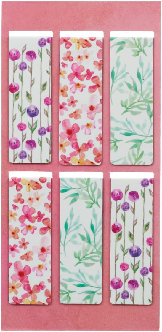 Christian Art Gifts Set of 6 Pink and Purple Blossoms and Butterfly Inspirational Magnetic Bookmark with Scripture, Size Small 2.3" x .75"