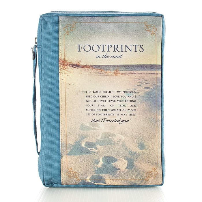 Footprints in The Sand - Funda de lona de polietileno azul para mujer, funda extragrande con cremallera para Biblia o libro con asa