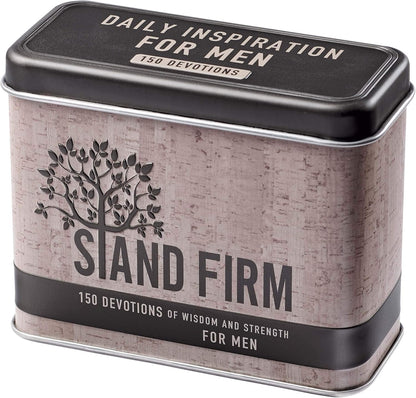 Christian Art Gifts Devotional Cards In Tin | Stand Firm – 75 Double Sided Cards | Bible Verse Encouraging Gift for Men