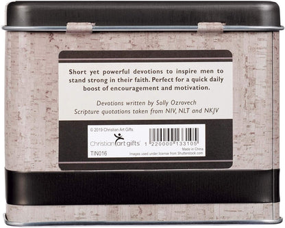 Christian Art Gifts Devotional Cards In Tin | Stand Firm – 75 Double Sided Cards | Bible Verse Encouraging Gift for Men