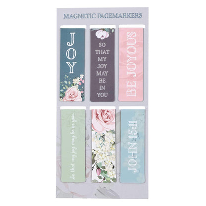 Christian Art Gifts Set of 6 That Joy May Be in You - John 15:11 Inspirational Magnetic Bible Verse Bookmark with Scripture, Size Small 2.3" x .75"