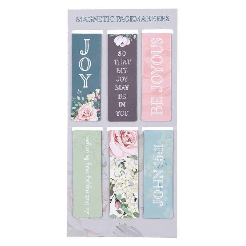 Christian Art Gifts Set of 6 That Joy May Be in You - John 15:11 Inspirational Magnetic Bible Verse Bookmark with Scripture, Size Small 2.3" x .75"
