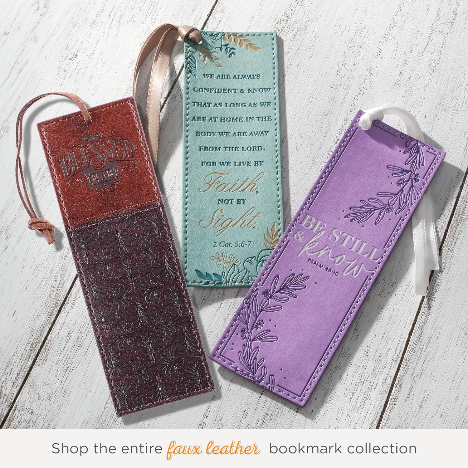 Christian Art Gifts Faux Leather Bookmark Blessed Man Jeremiah 17:7 w/Corded Tassel