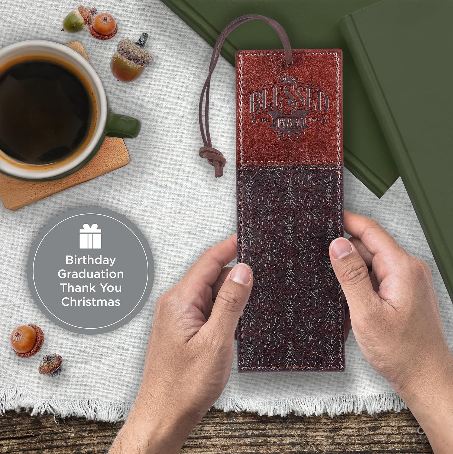 Christian Art Gifts Faux Leather Bookmark Blessed Man Jeremiah 17:7 w/Corded Tassel