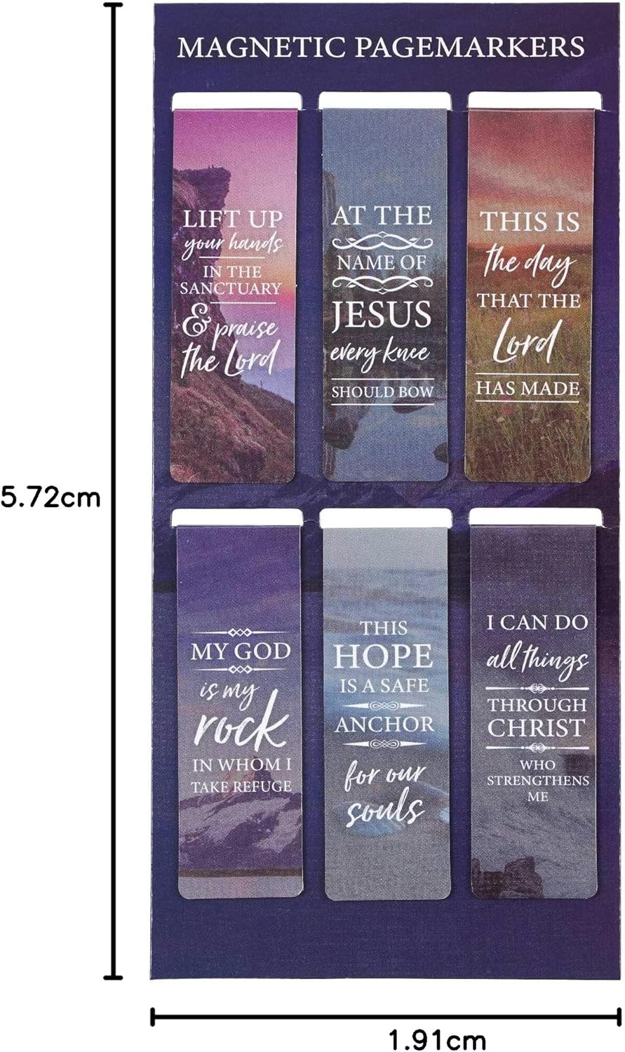 Christian Art Gifts Set of 6 Lift Up Your Hands Scenic Nature Inspirational Magnetic Bible Verse Bookmark with Scripture, Size Small 2.3" x .75"