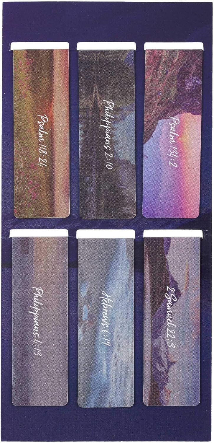 Christian Art Gifts Set of 6 Lift Up Your Hands Scenic Nature Inspirational Magnetic Bible Verse Bookmark with Scripture, Size Small 2.3" x .75"