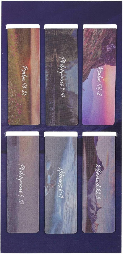 Christian Art Gifts Set of 6 Lift Up Your Hands Scenic Nature Inspirational Magnetic Bible Verse Bookmark with Scripture, Size Small 2.3" x .75"