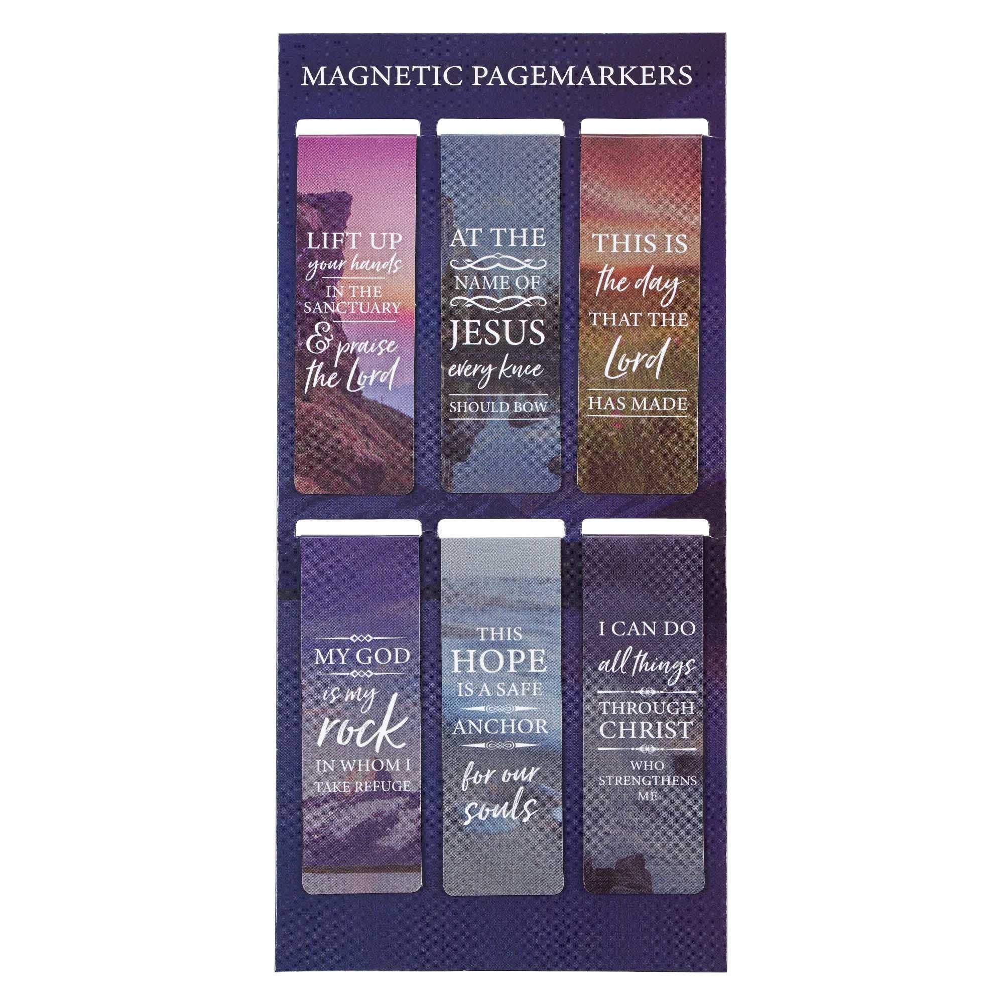 Christian Art Gifts Set of 6 Lift Up Your Hands Scenic Nature Inspirational Magnetic Bible Verse Bookmark with Scripture, Size Small 2.3" x .75"