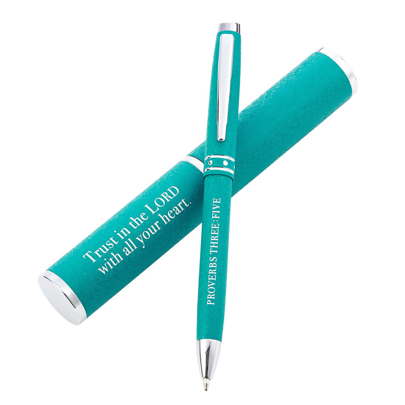 Trust In The Lord Teal Stylish Classic Pen in Matching Gift Case - Proverbs 3:5 Bible Verse Refillable Retractable Medium Ballpoint Pen for Bullet Journal Planner Writing Note Taking Calendar Agenda