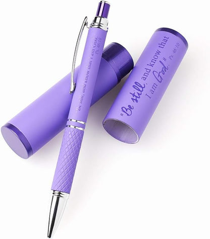 Be Still and Know Purple Stylish Classic Pen in Matching Gift Case - Psalm 46:10 Bible Verse Refillable Retractable Medium Ballpoint Pen for Bullet Journal Planner Writing Note Taking Calendar Agenda