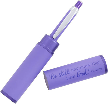 Be Still and Know Purple Stylish Classic Pen in Matching Gift Case - Psalm 46:10 Bible Verse Refillable Retractable Medium Ballpoint Pen for Bullet Journal Planner Writing Note Taking Calendar Agenda