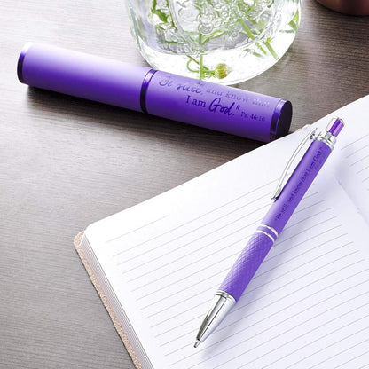 Be Still and Know Purple Stylish Classic Pen in Matching Gift Case - Psalm 46:10 Bible Verse Refillable Retractable Medium Ballpoint Pen for Bullet Journal Planner Writing Note Taking Calendar Agenda