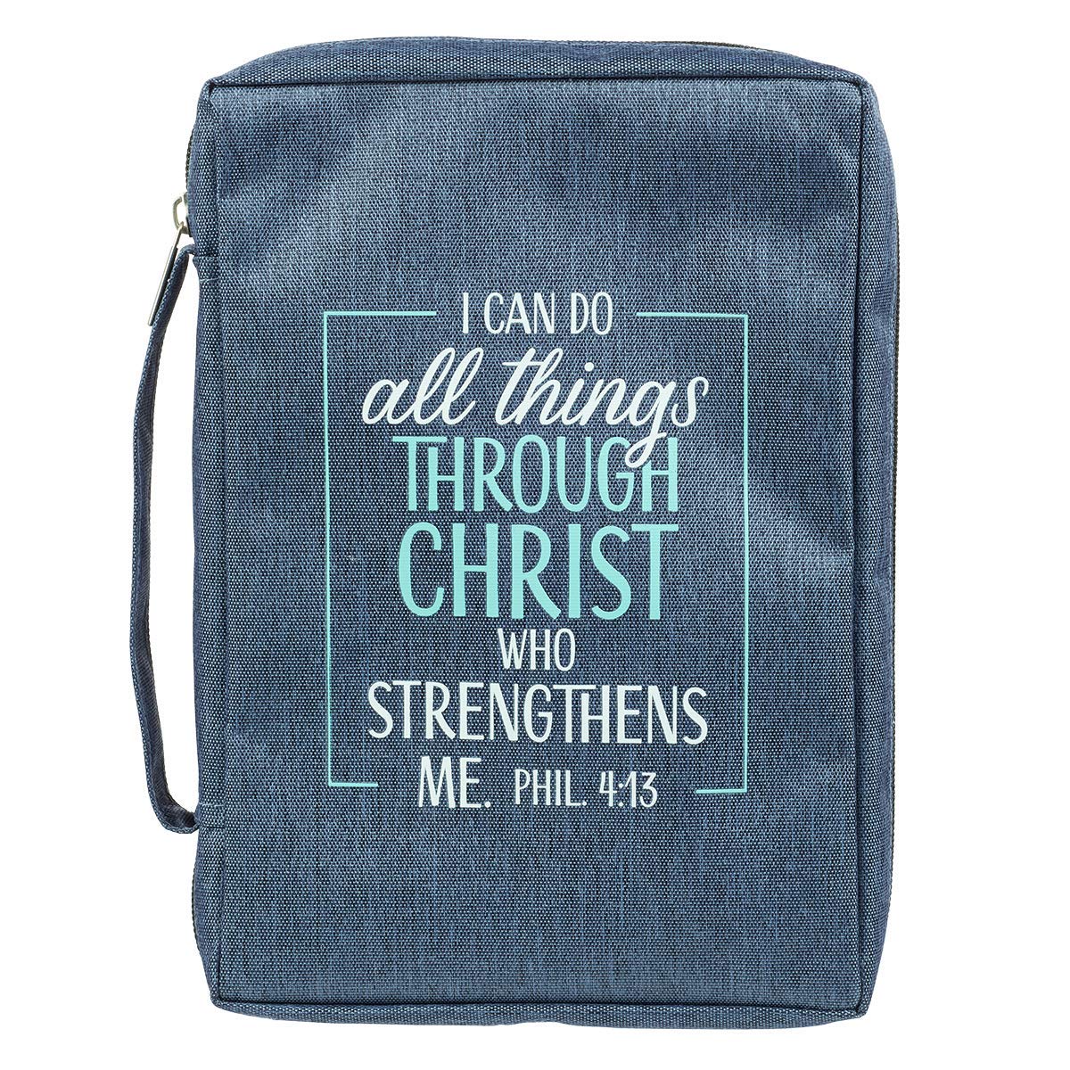Christian Art Gifts Men/Women's Bible Cover I Can Do All Things Philippians 4:13, Blue/Turquoise Canvas
