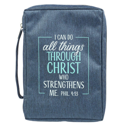 Christian Art Gifts Men/Women's Bible Cover I Can Do All Things Philippians 4:13, Blue/Turquoise Canvas