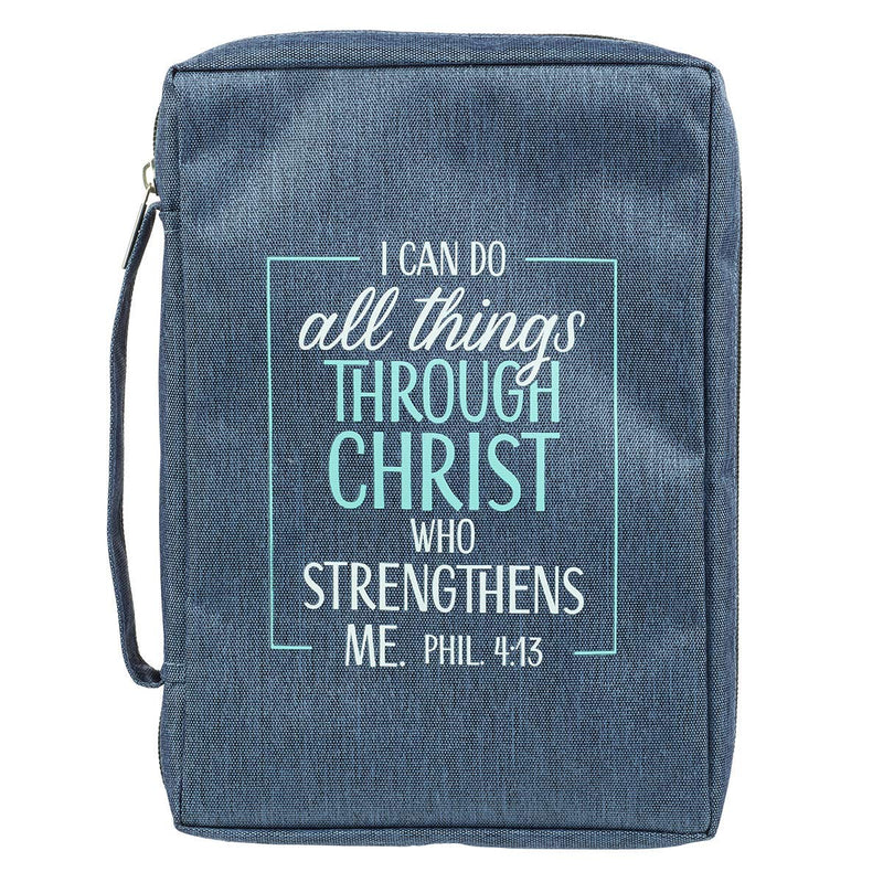 Christian Art Gifts Men/Women's Bible Cover I Can Do All Things Philippians 4:13, Blue/Turquoise Canvas