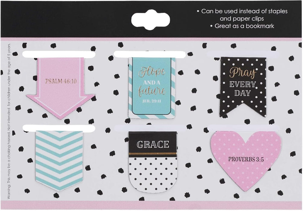 Christian Art Gifts Magnetic Scripture Bookmark Set for Men and Women: Pray Every Day Inspirational Pink and Teal Magnetic Bible Verse Pagemarker Set of 6 for Bibles and Books, Petite Cut Size 1” x 1”