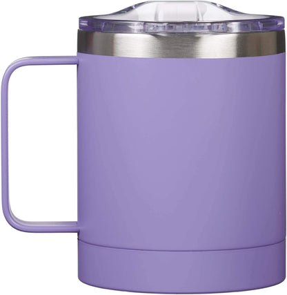 Be Still & Know Stainless Steel Purple Mug w/Psalm 46:10 - Camp Style Travel Mug, Christian Mug for Women or Men (11oz Double Wall Vacuum Insulated Coffee Mug with Lid and Handle