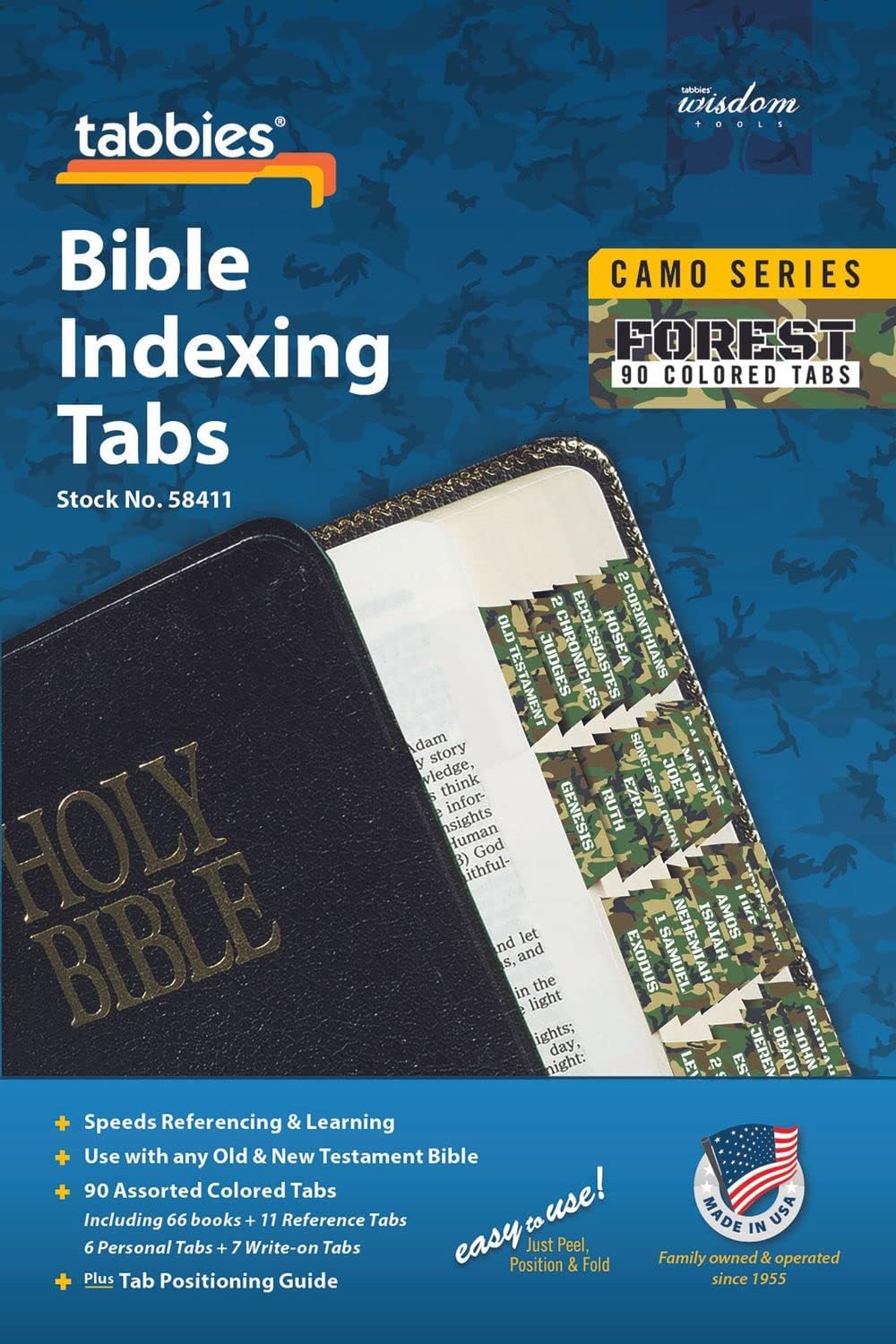 Tabbies Forest Camo Bible Indexing Tabs, Old & New Testaments, 90 Tabs Including 66 Books, 11 Reference, 6 Personal, 7 Write-on Tabs (58411