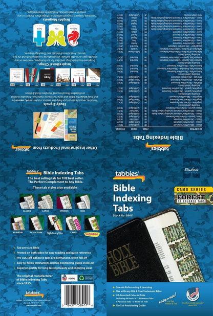Tabbies Forest Camo Bible Indexing Tabs, Old & New Testaments, 90 Tabs Including 66 Books, 11 Reference, 6 Personal, 7 Write-on Tabs (58411