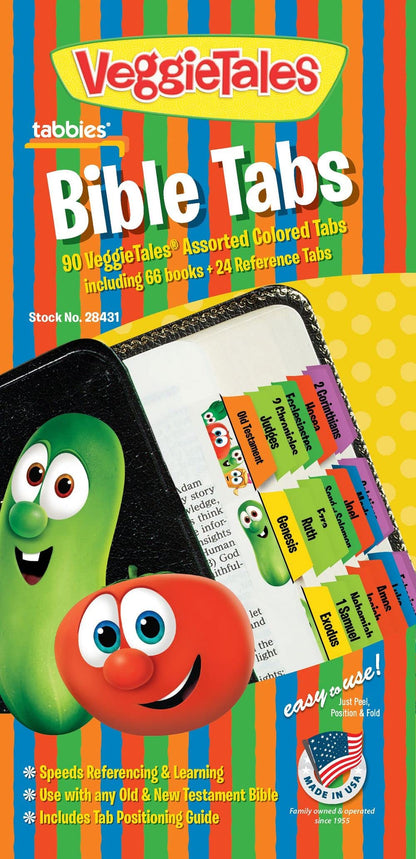 Tabbies VeggieTales Bible Tabs Old & New Testament, 90 Assorted Including 66 Books & 24 Reference Tabs Any Sized Bible (28431)