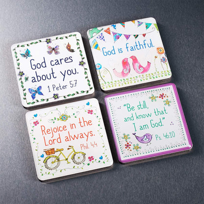 Christian Art Gifts Whimsical Refrigerator Magnets with Scripture 1 Peter 5:7 Inspirational Bible Verse - Everyday Blessings Fridge Magnet Set of 4, Glossy Magnets Home & Kitchen Decoration Pack of 4