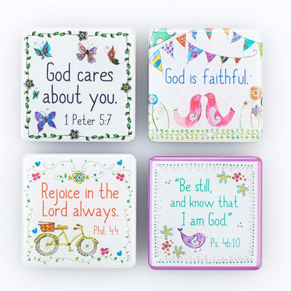 Christian Art Gifts Whimsical Refrigerator Magnets with Scripture 1 Peter 5:7 Inspirational Bible Verse - Everyday Blessings Fridge Magnet Set of 4, Glossy Magnets Home & Kitchen Decoration Pack of 4