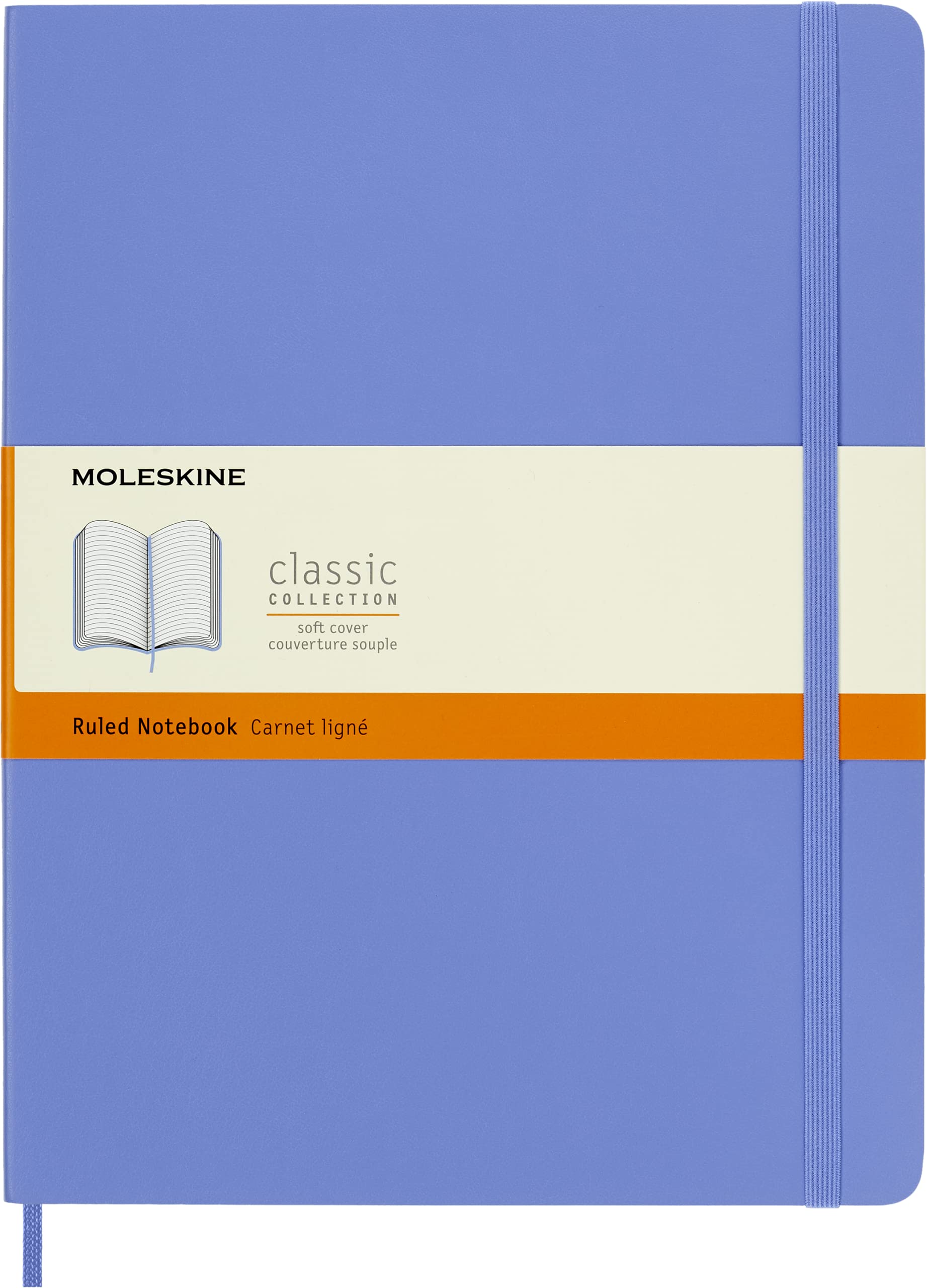 Moleskine - Classic Notebook, Ruled Notebook, Soft Cover and Elastic Closure, Size X-Large 19 x 25 cm, Colour Hydrangea Blue, 192 Pages