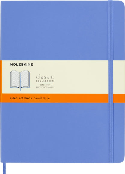 Moleskine - Classic Notebook, Ruled Notebook, Soft Cover and Elastic Closure, Size X-Large 19 x 25 cm, Colour Hydrangea Blue, 192 Pages