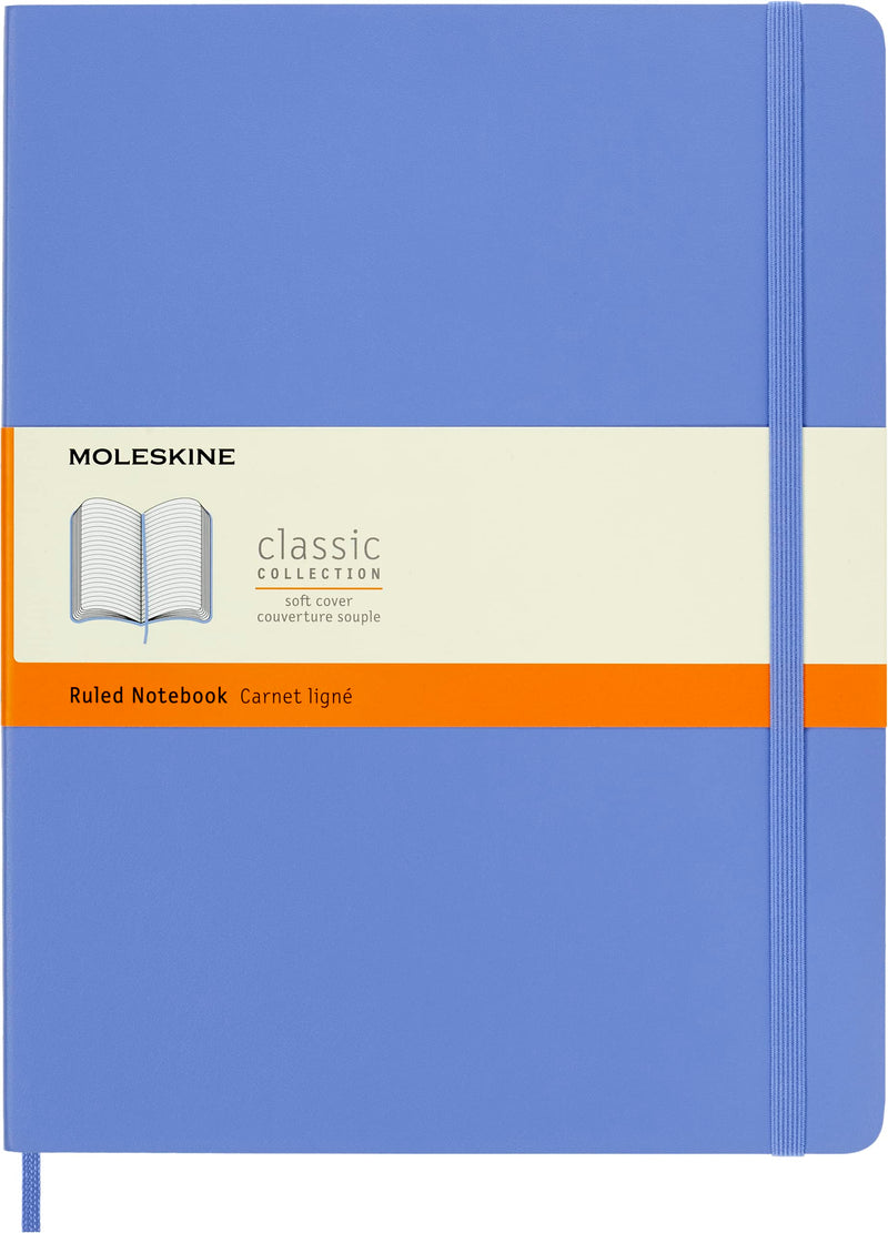 Moleskine - Classic Notebook, Ruled Notebook, Soft Cover and Elastic Closure, Size X-Large 19 x 25 cm, Colour Hydrangea Blue, 192 Pages