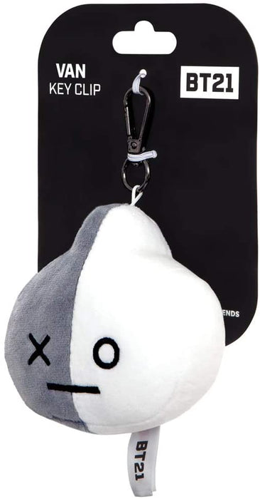 AURORA BT21 Official Merchandise, Van Plush Key Clip, 61339, Grey & White, one Size