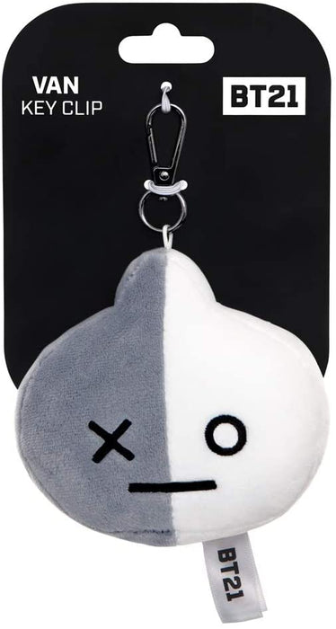 AURORA BT21 Official Merchandise, Van Plush Key Clip, 61339, Grey & White, one Size