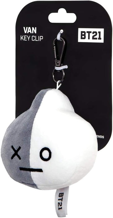 AURORA BT21 Official Merchandise, Van Plush Key Clip, 61339, Grey & White, one Size