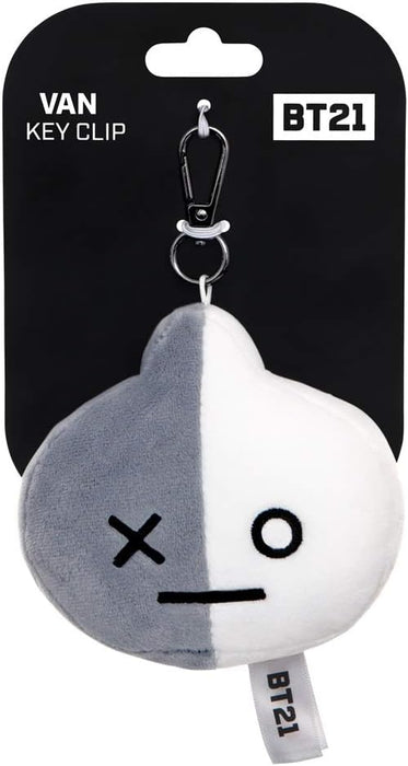 AURORA BT21 Official Merchandise, Van Plush Key Clip, 61339, Grey & White, one Size